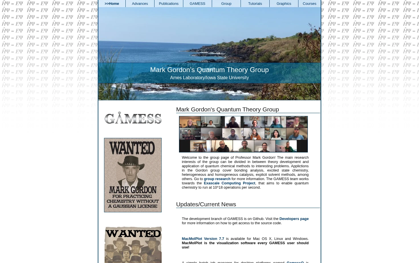 Gordon Group/GAMESS Homepage 页面快照